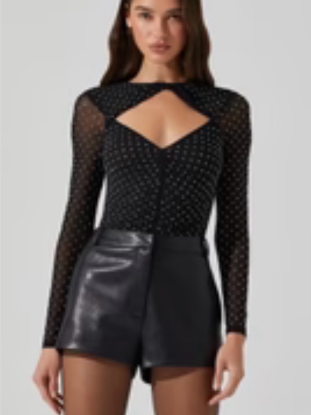 Astr Black Polka Dot Mesh Cutout Bodysuit